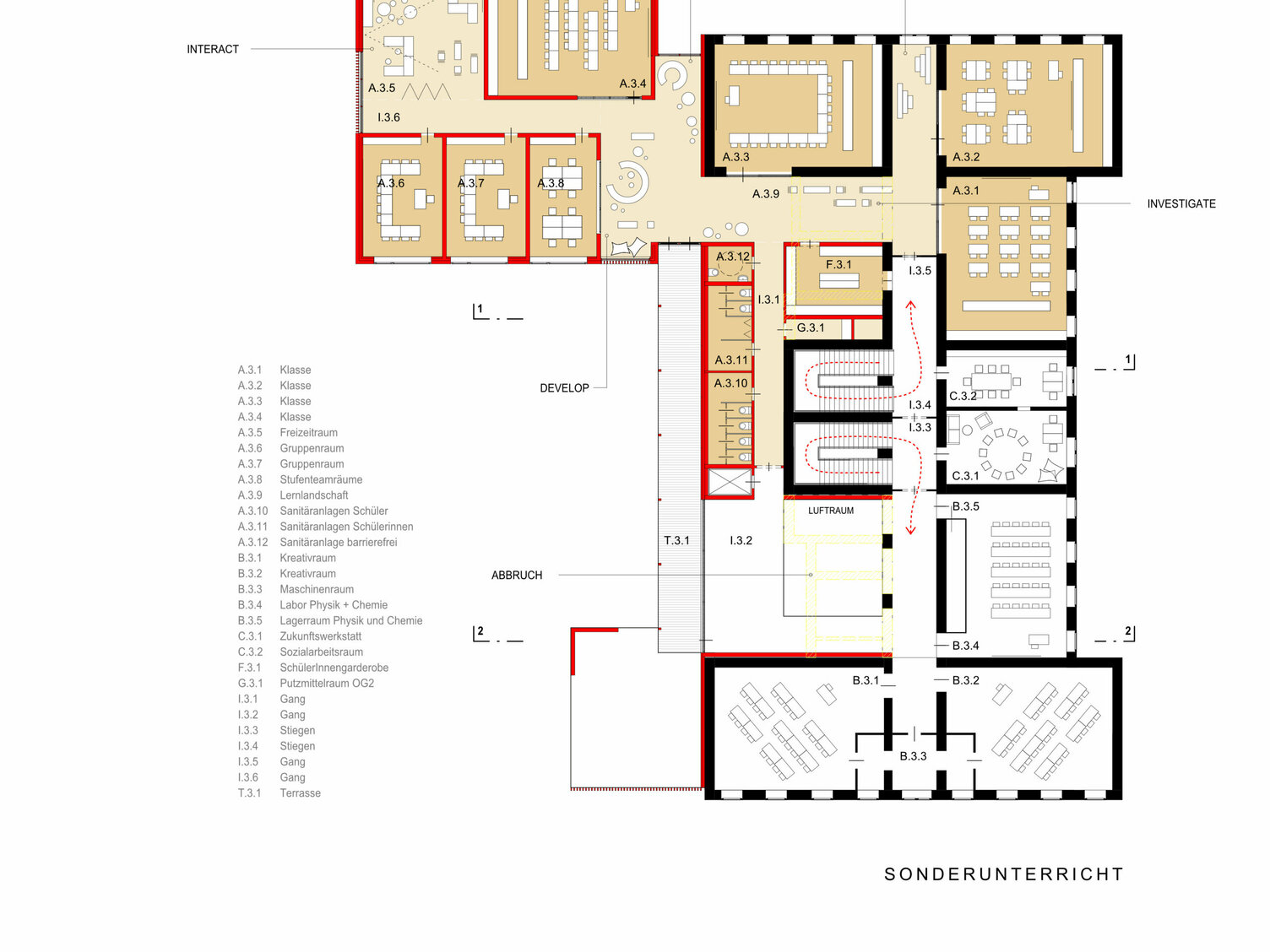 Markus Pernthaler Architekten -Wettbewerb_Sport_MS_Graz - Plan © MPA